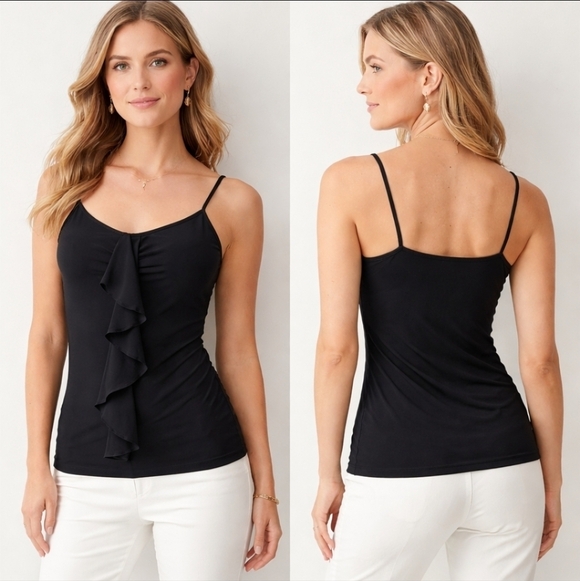 White House Black Market Tops - White House Black Market Black Flounce Front Cami XS NWT Elegant Layering Top